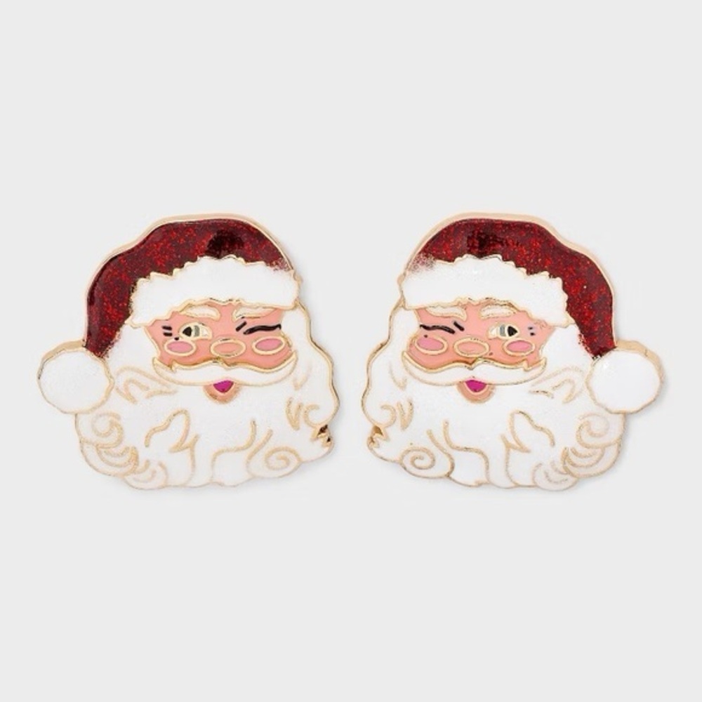 Christmas Santa Post Drop Earrings - Red/Gold nwt